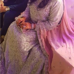 Elegant Pink and Silver Embellished Bridal Dress